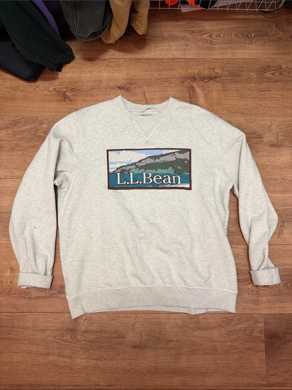 L.L. Bean Light Gray Graphic Crewneck Sweatshirt with Scenic Patch